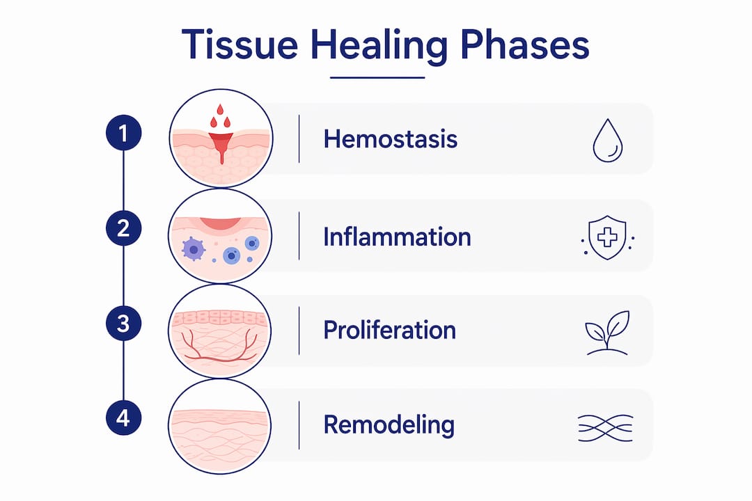 Infographic illustrating four phases of tissue healing