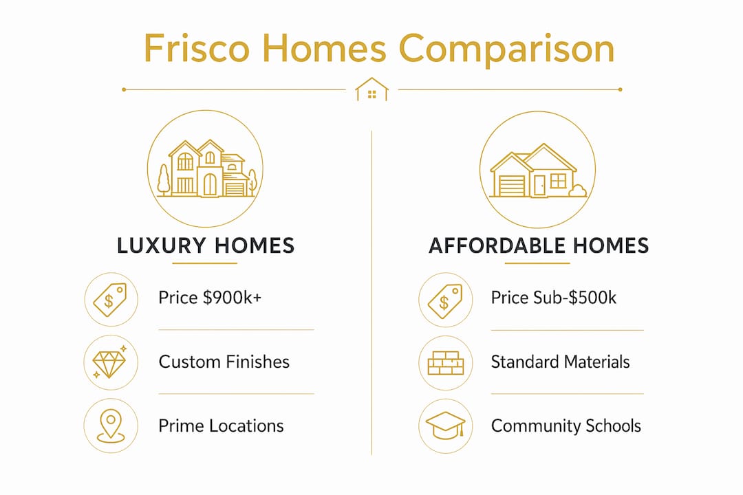 Infographic contrasting luxury and affordable homes in Frisco