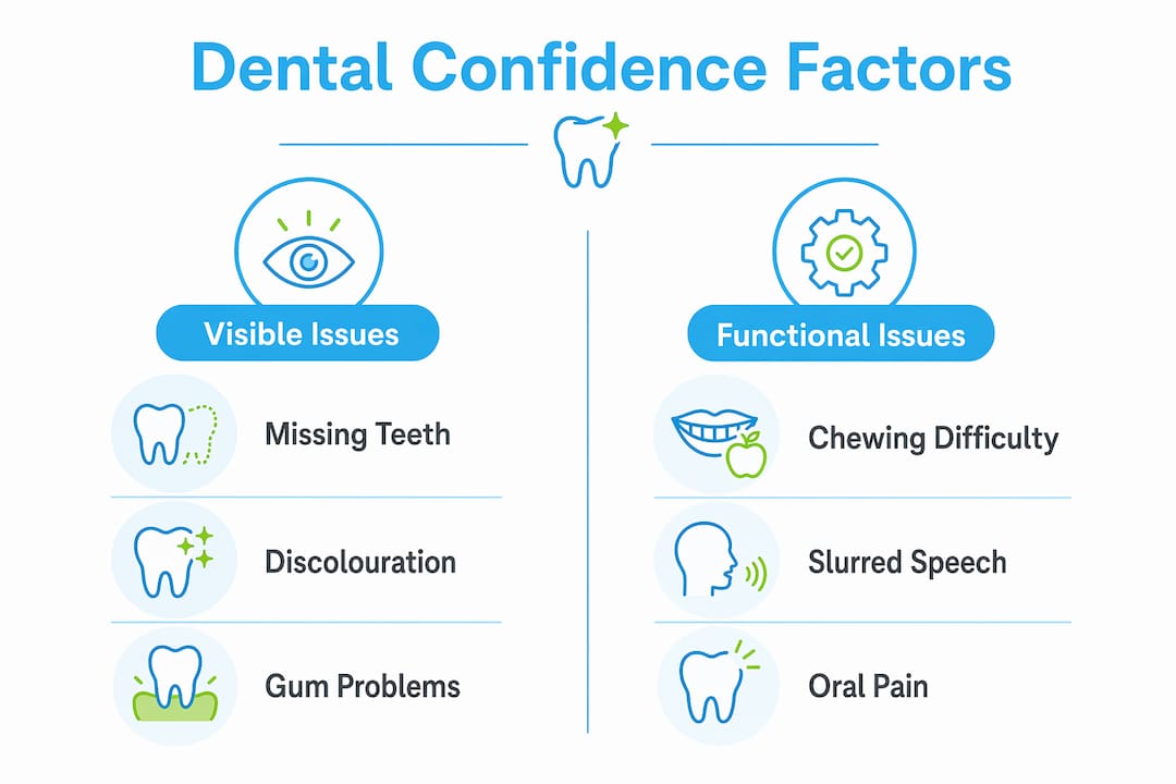 Infographic comparing visible and functional dental issues
