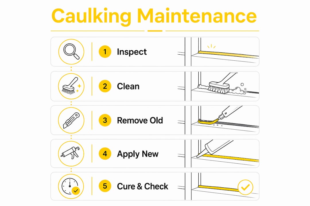 Infographic outlining caulking maintenance steps