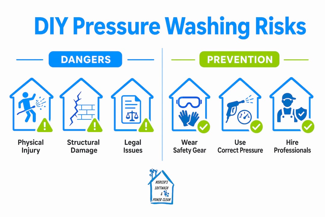 Infographic comparing DIY pressure washing dangers and prevention