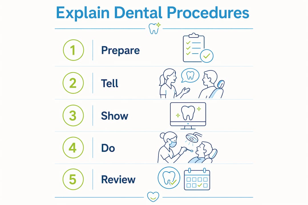 Infographic showing steps to explain dental procedures to children