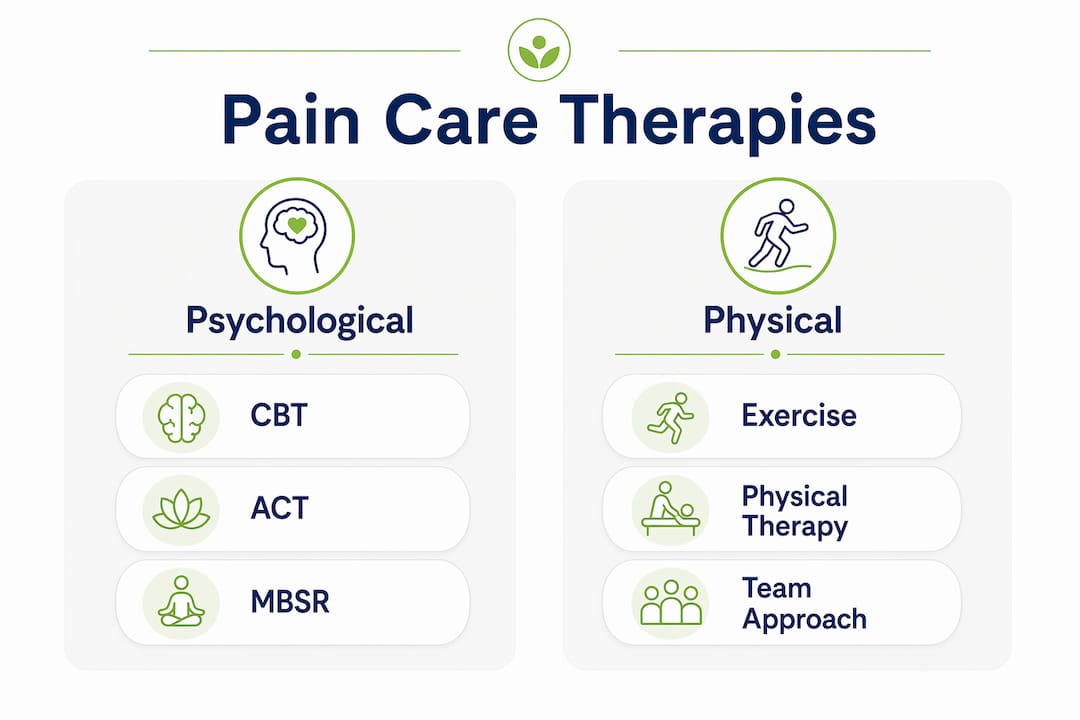 Infographic comparing psychological and physical pain therapies