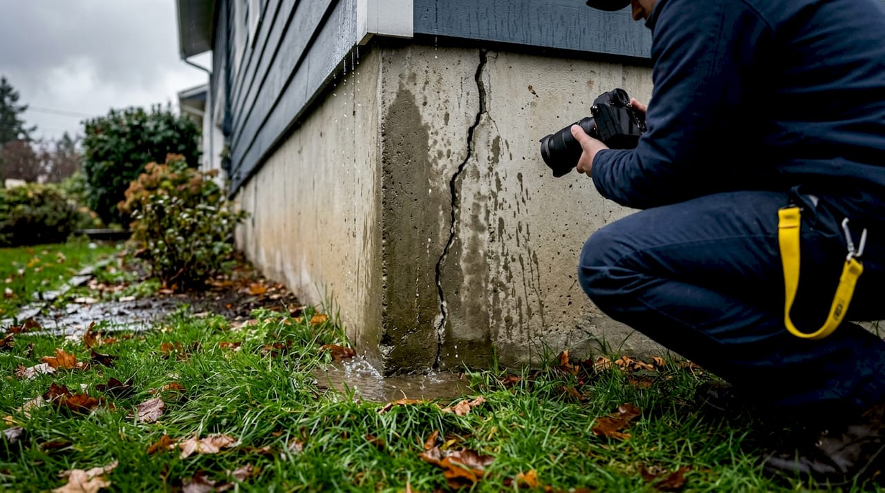 Cracked foundation wall with water seepage