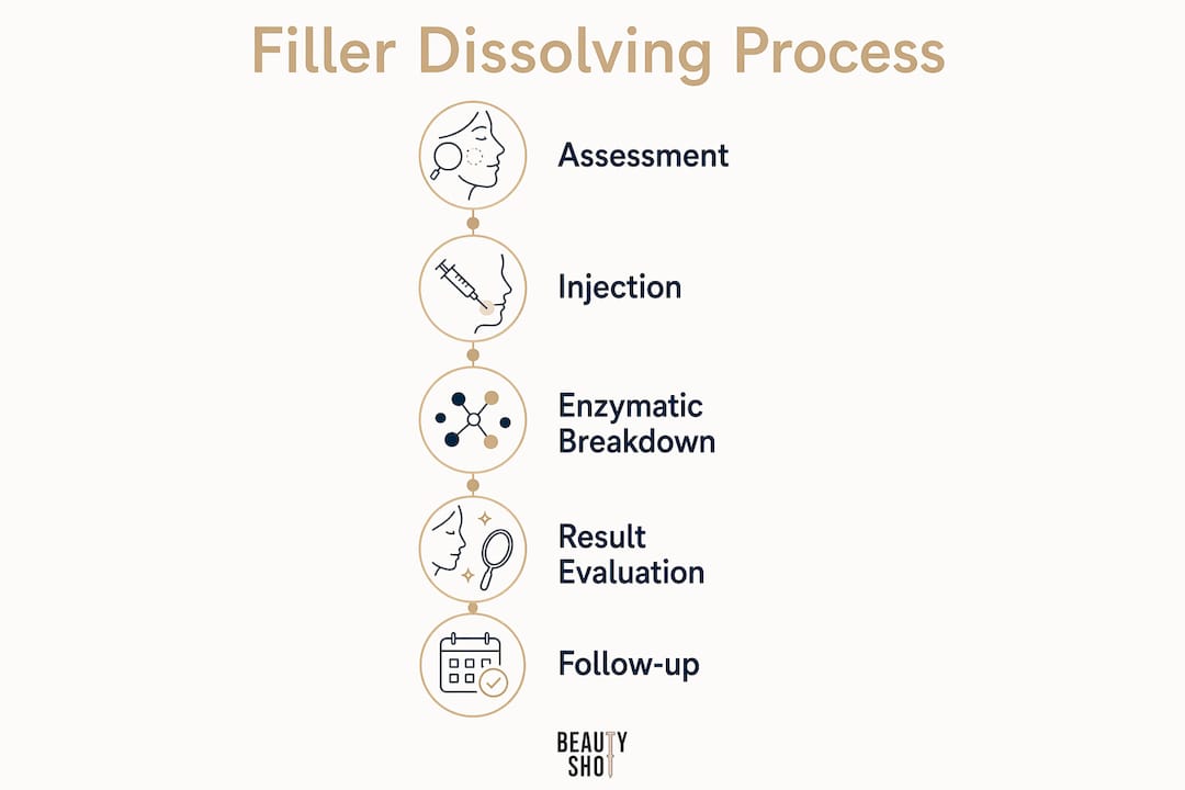 Infographic illustrating filler dissolving treatment process steps