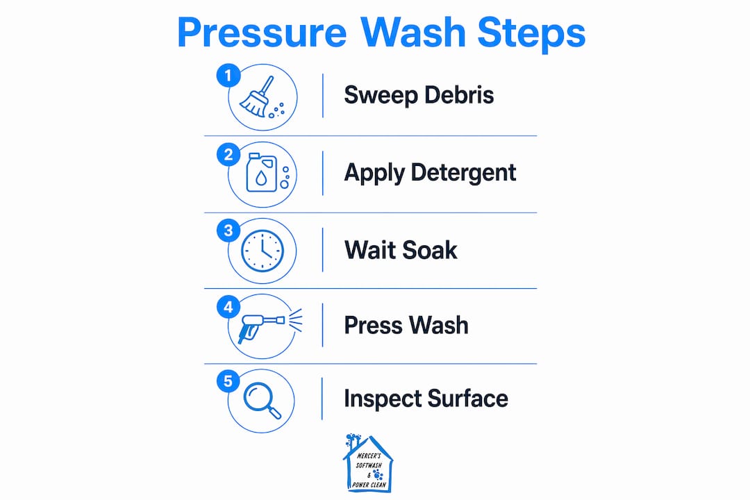 Infographic showing commercial walkway pressure washing steps