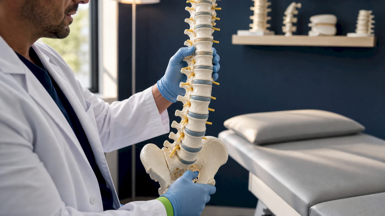 Close-up of lumbar spine anatomical model