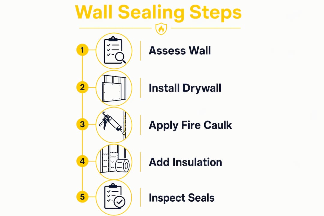 Infographic illustrating key steps for inter-tenancy wall sealing
