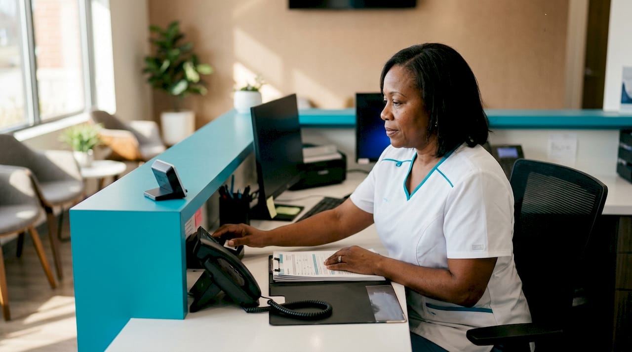 Dental receptionist managing appointment reminders