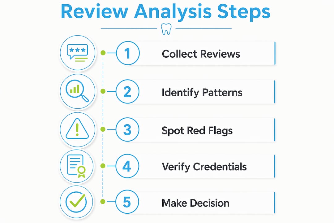 Infographic outlining steps to analyze dental clinic reviews