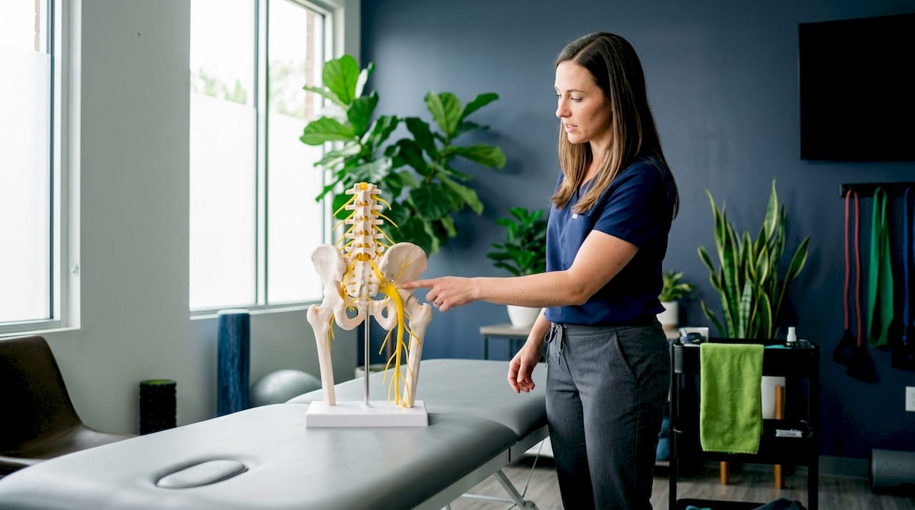 Anatomical model illustrating sciatic nerve pain