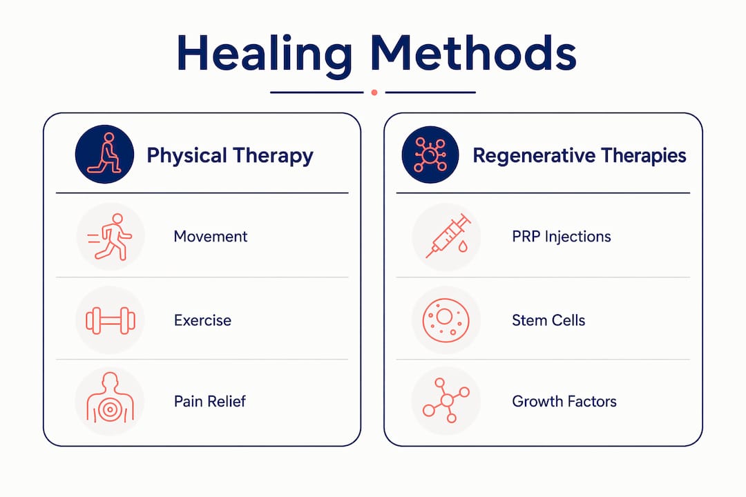 Infographic comparing physical therapy and regenerative therapies
