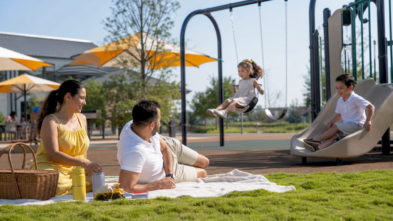Family enjoying community pool amenity center