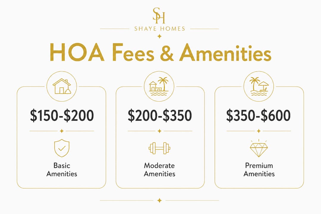 Infographic showing HOA fees aligned with amenity tiers