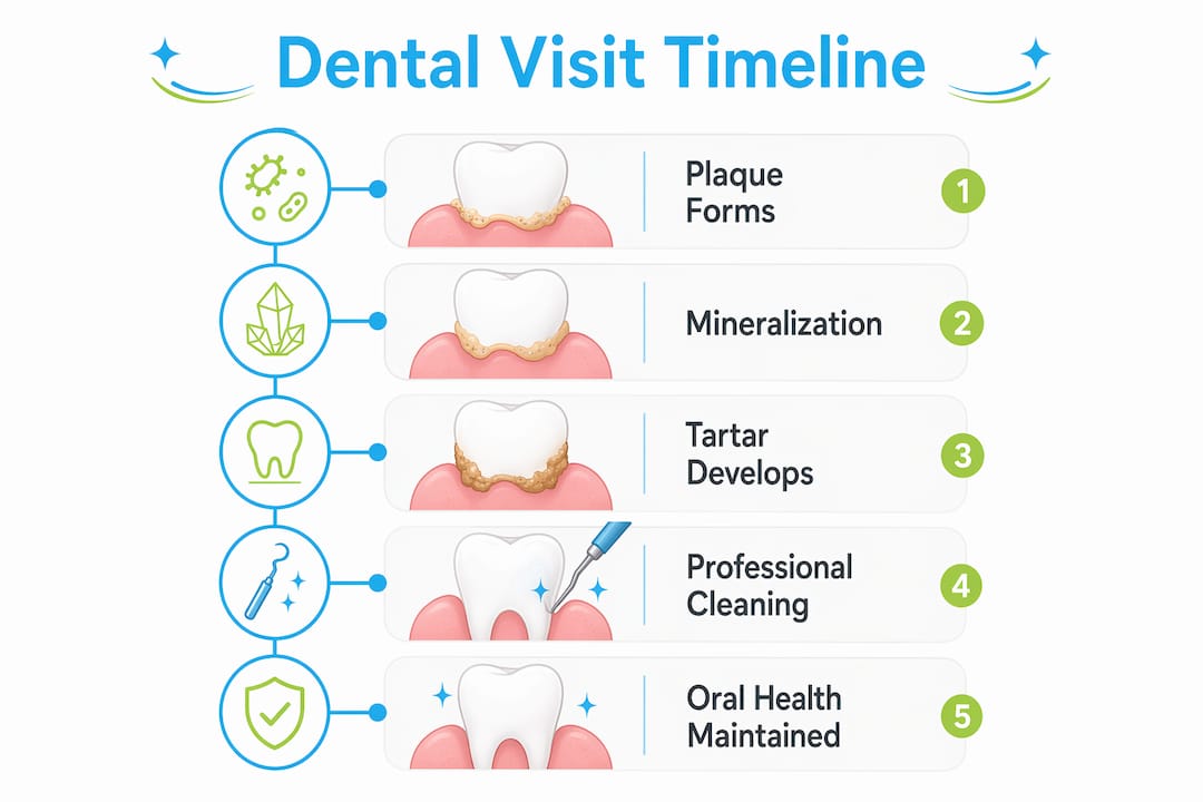 Infographic outlining dental visit timeline stages