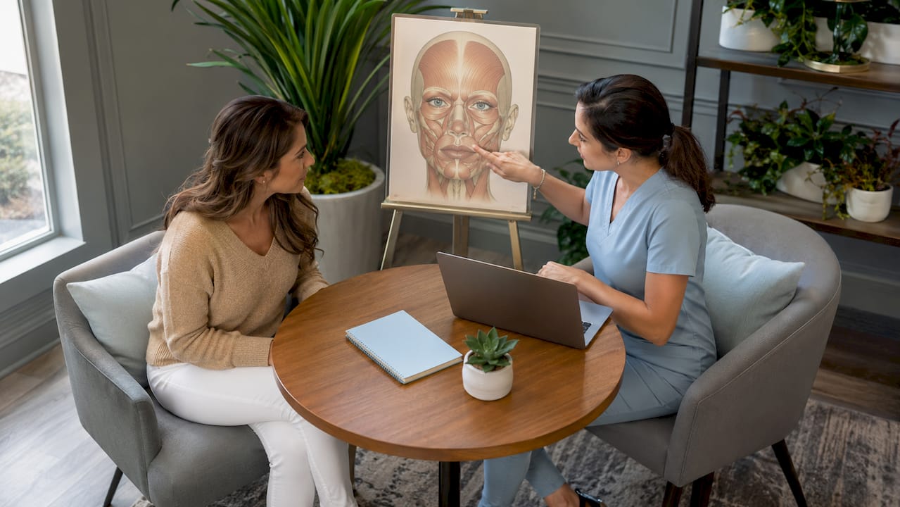 Patient and clinician during aesthetic consultation