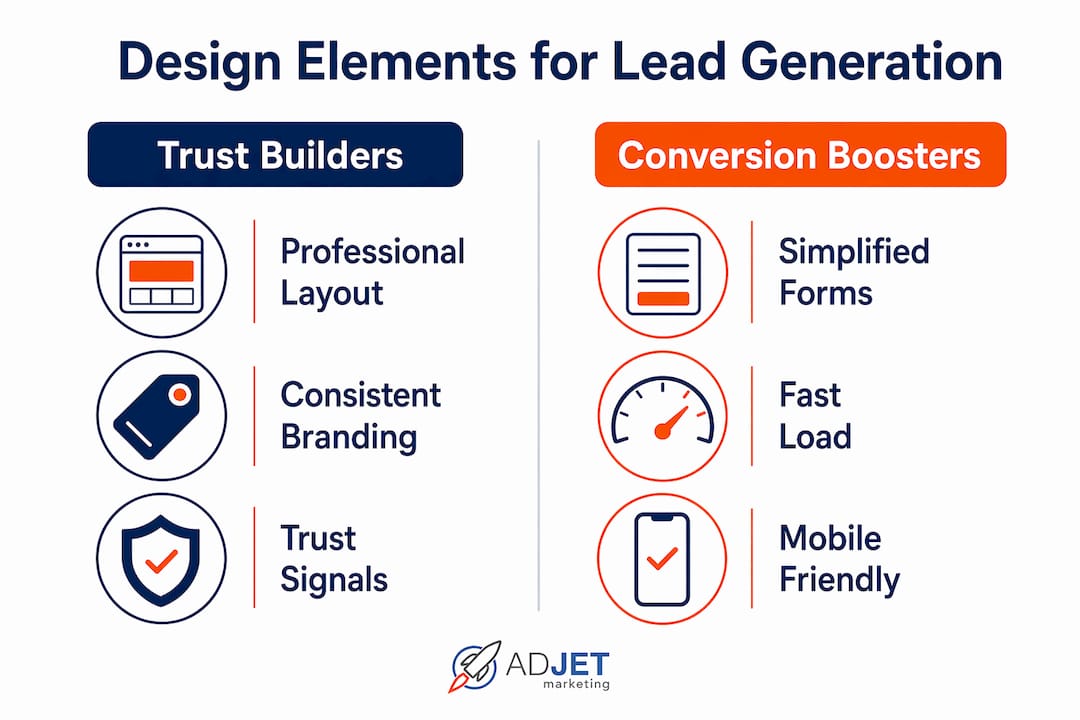 Infographic comparing trust and conversion design elements for clinics
