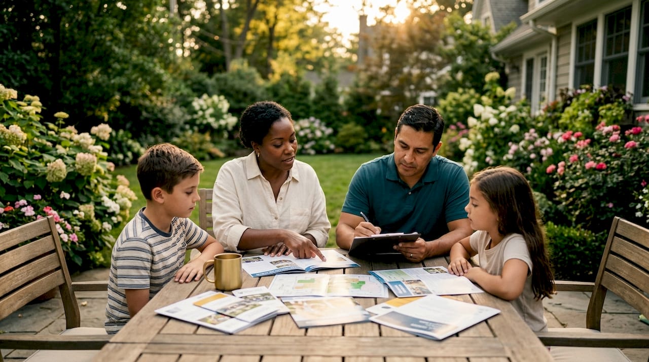 Family reviewing school district information at home