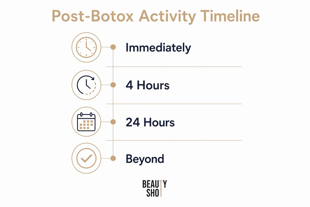 Infographic timeline showing safe post-Botox activities