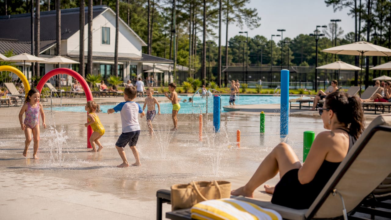 Families enjoying outdoor amenities at Star Trail community