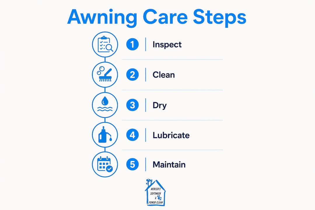 Infographic illustrating commercial awning care steps