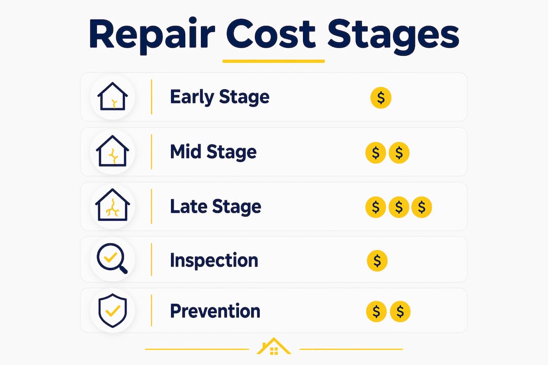 Infographic illustrating stages of caulking repair costs