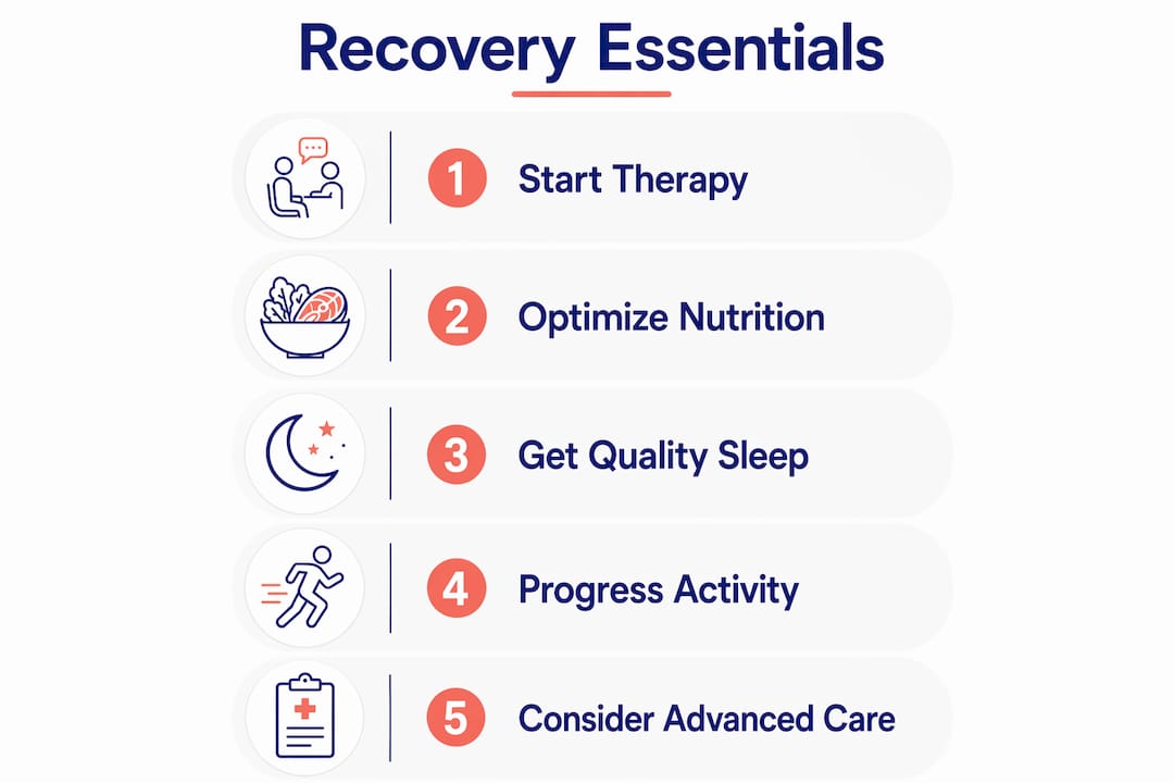 Infographic outlining key steps for recovery after injury