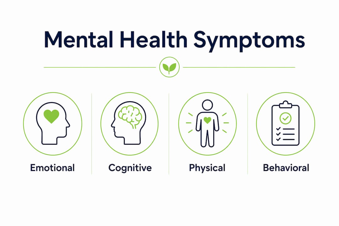 Infographic showing categories of mental health symptoms