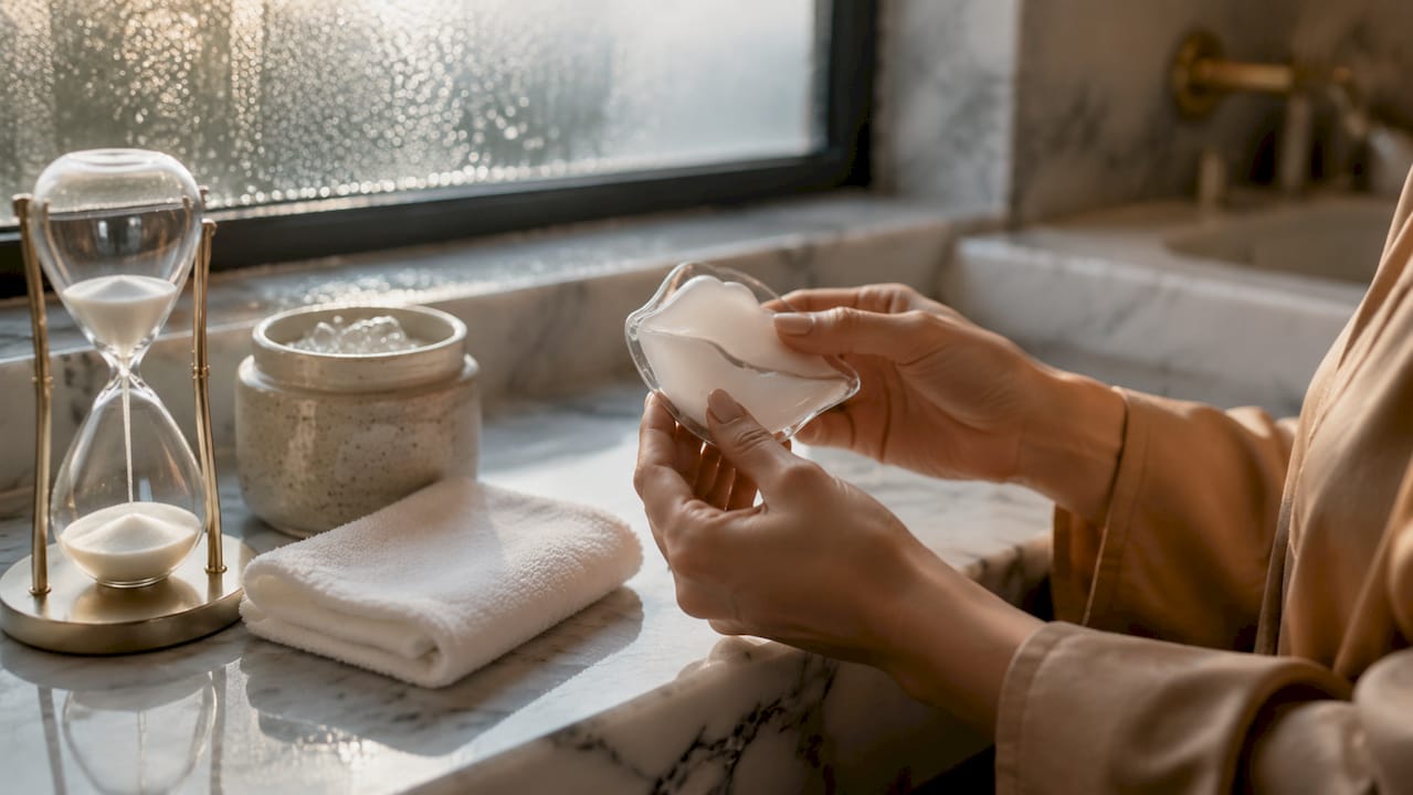 Hands applying cold compress to lips