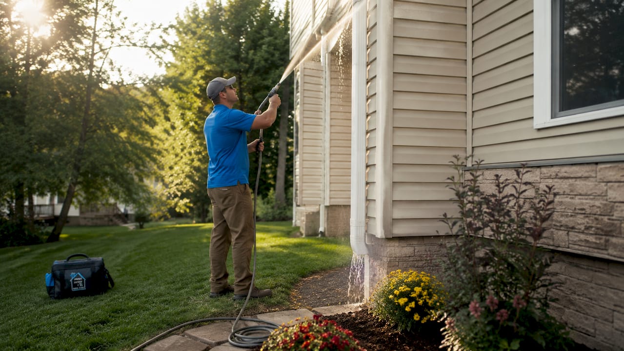 Water flowing through gutter downspout outlet