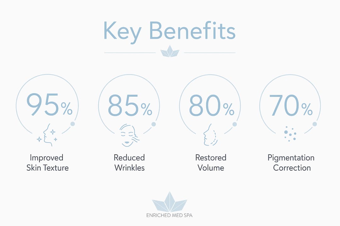 Infographic showing key benefits of advanced aesthetic treatments with statistics
