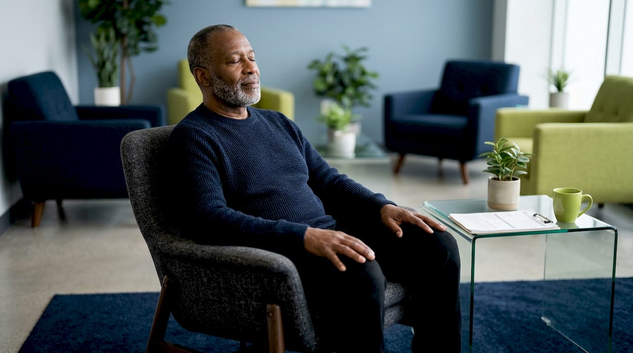 Man calmly preparing mentally before therapy