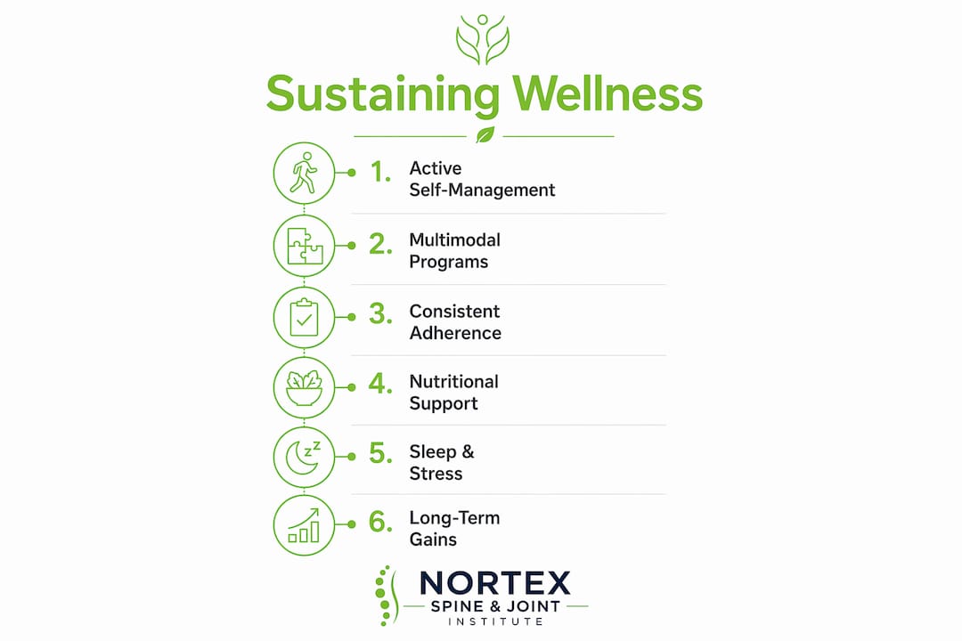 Infographic outlining steps to sustain musculoskeletal wellness over time