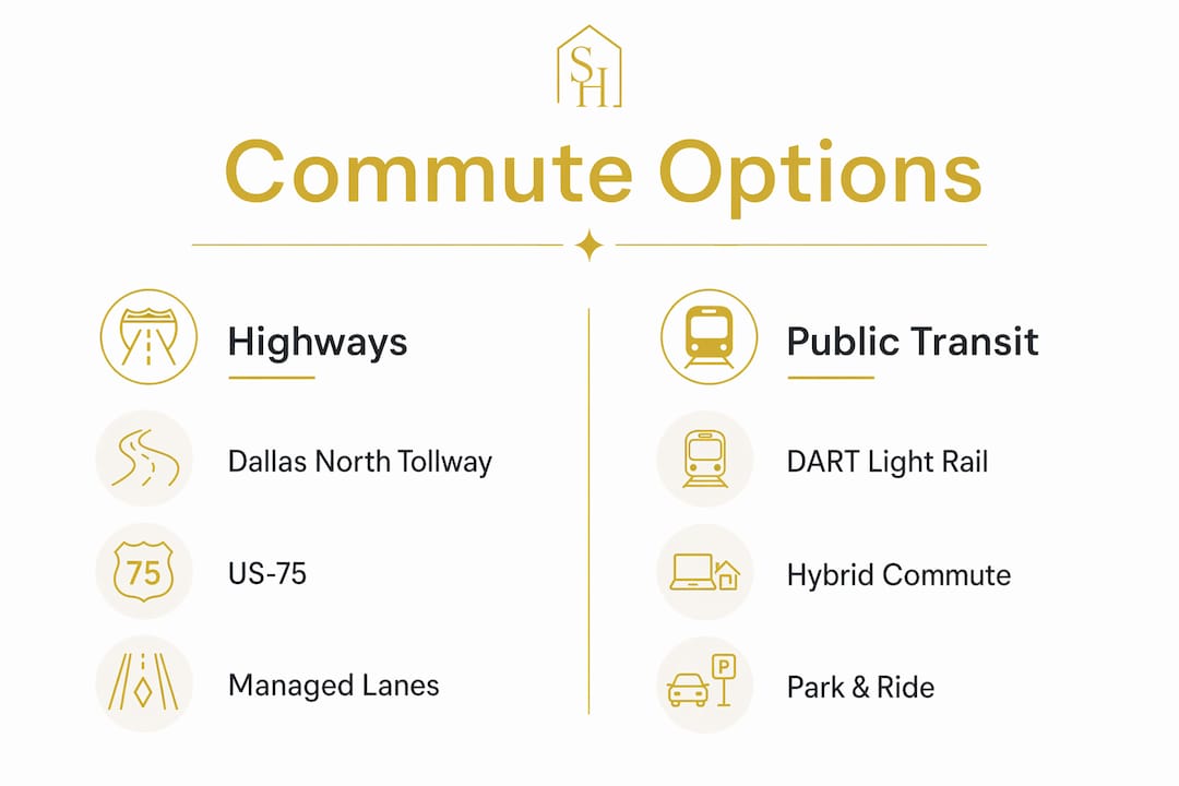 Infographic displaying North Dallas commute options highway vs transit
