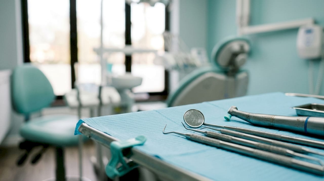 Close-up of dental cleaning instruments