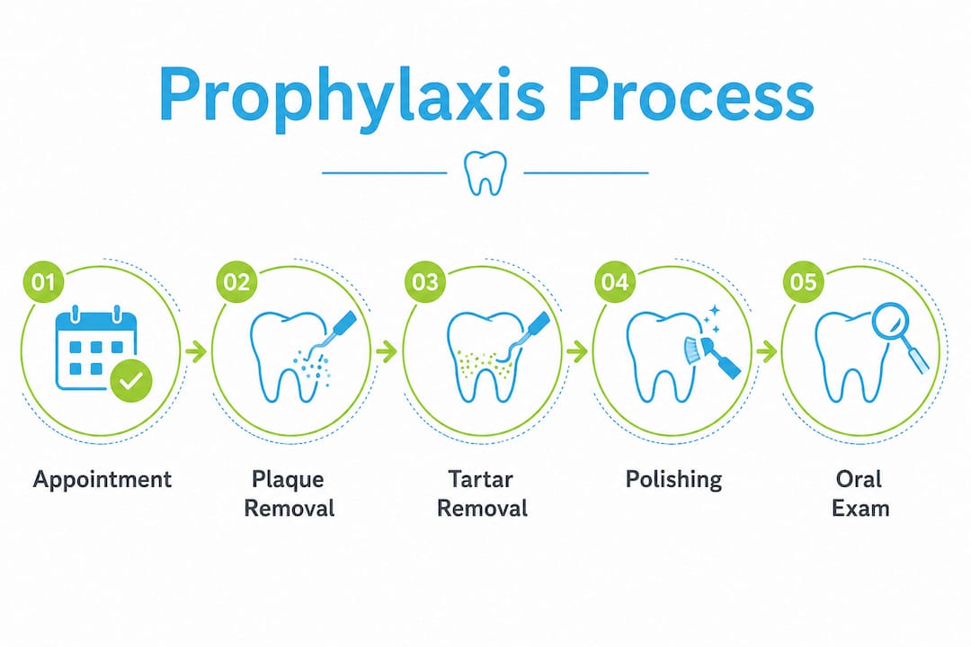 Infographic showing prophylaxis dental cleaning steps