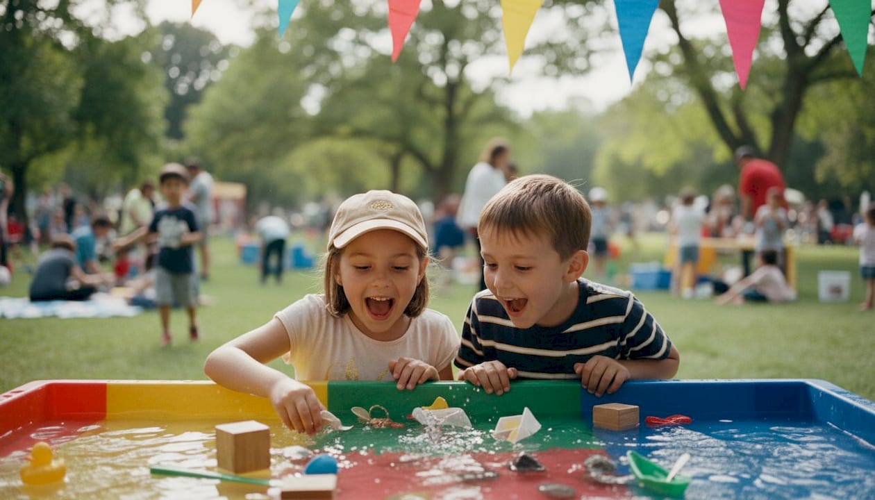 Children interacting with hands-on science exhibit