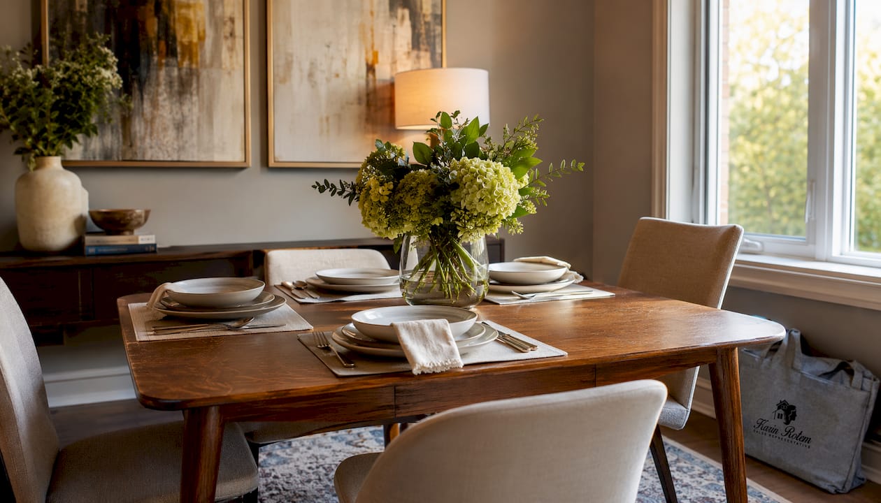 Modern staged dining room interior