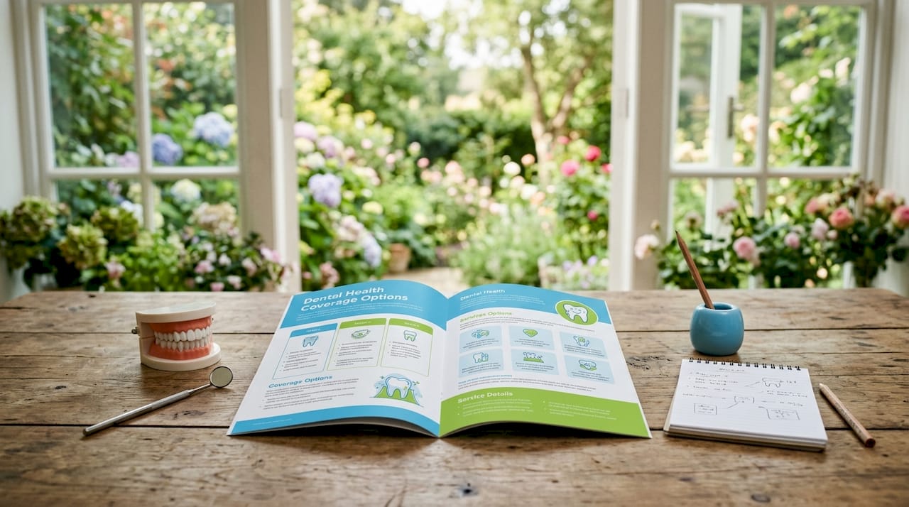 Close-up dental plan brochure and tools