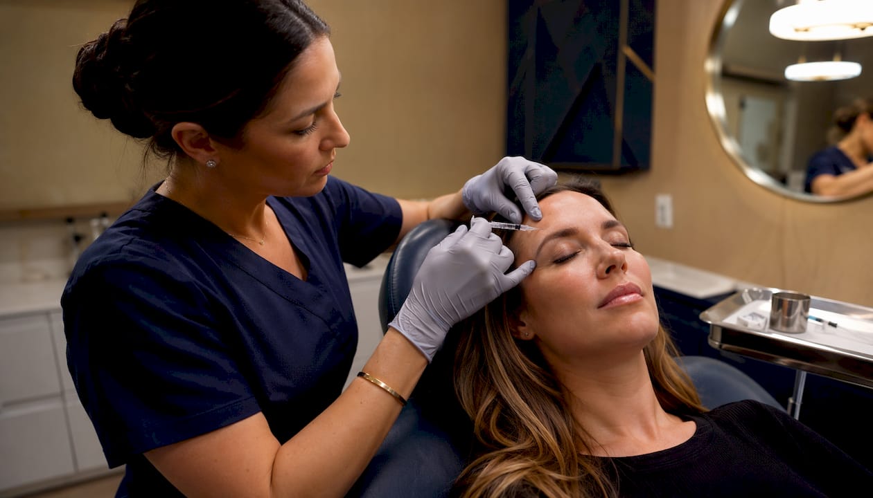 Botox injections being administered on forehead
