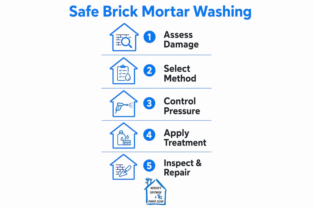 Infographic showing safe brick mortar washing steps