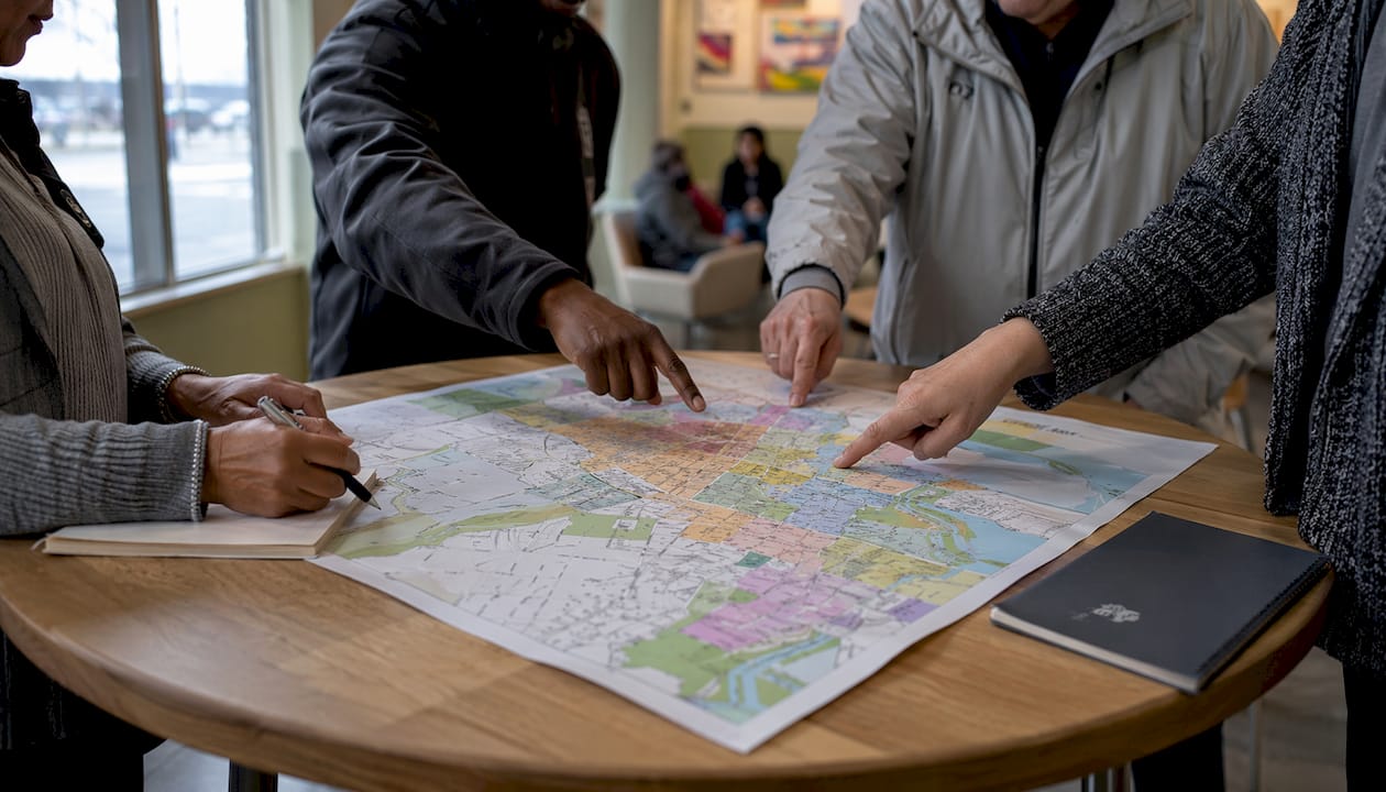 People examining zoning map of Ottawa for Airbnb rentals