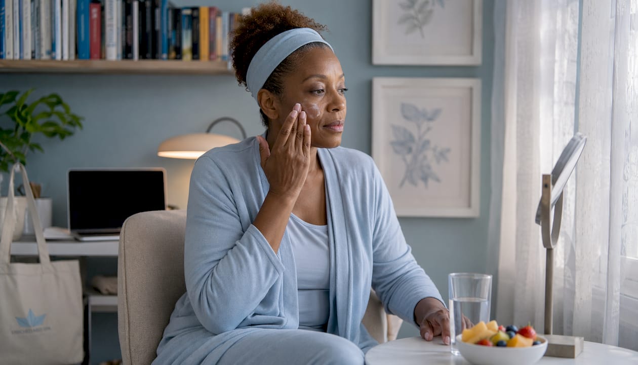 Woman applying sunscreen as daily habit
