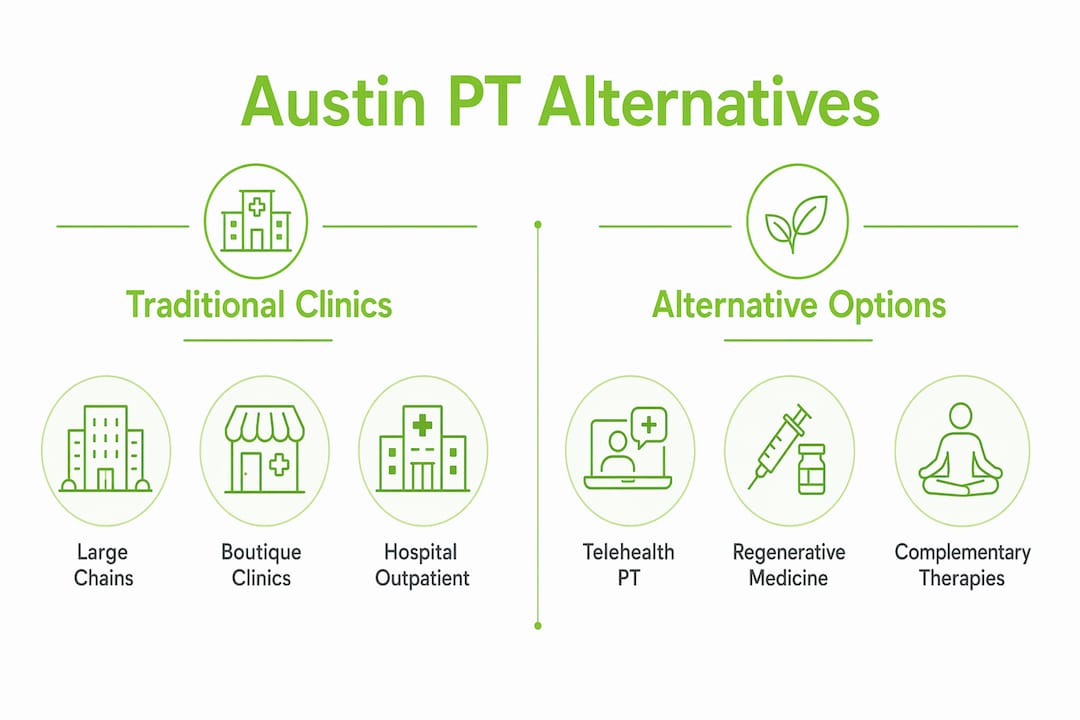 Infographic comparing physical therapy alternatives in Austin