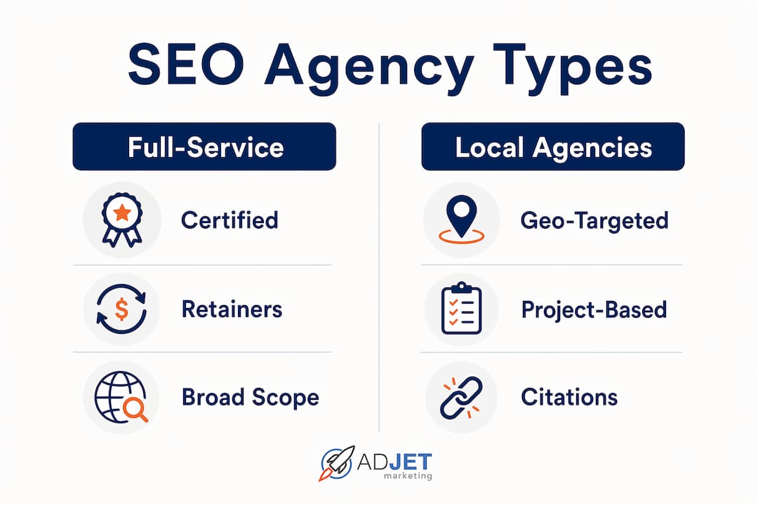 Infographic comparing Full-Service vs Local SEO agencies