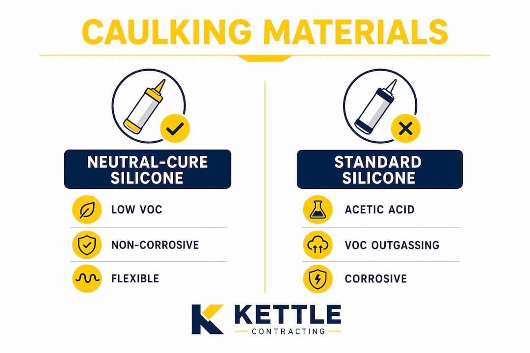 Infographic comparing cleanroom caulking sealant materials