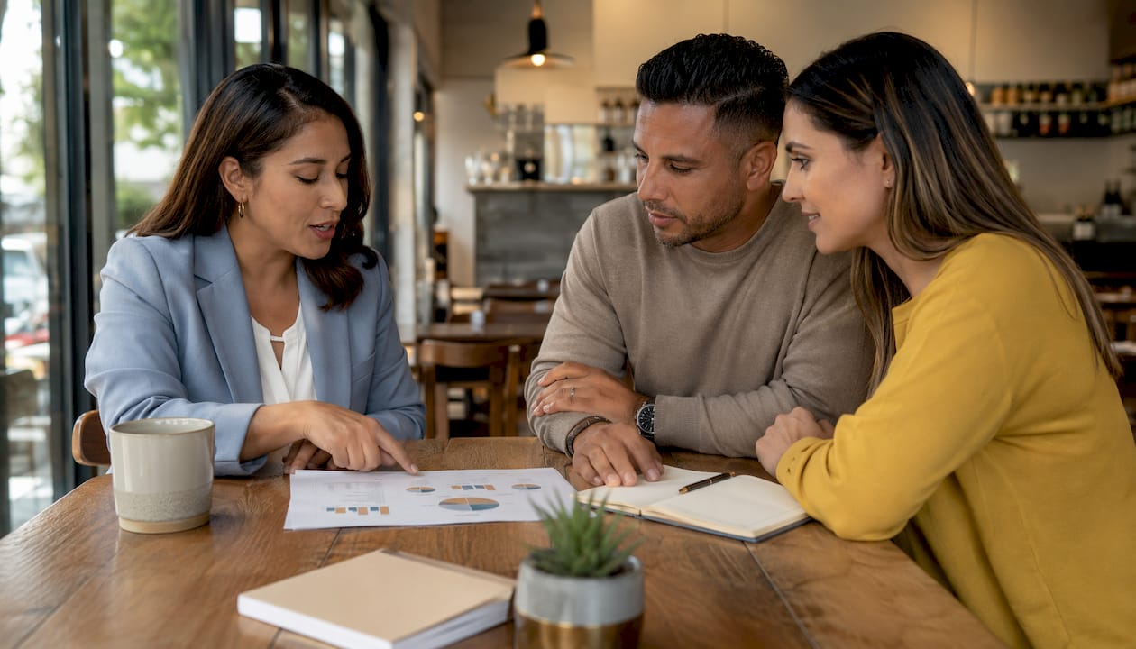 Agent discussing home prices with clients