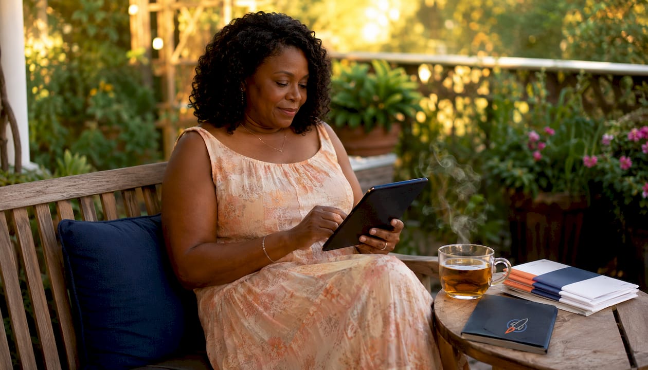 Patient engaged with healthcare landing page on tablet