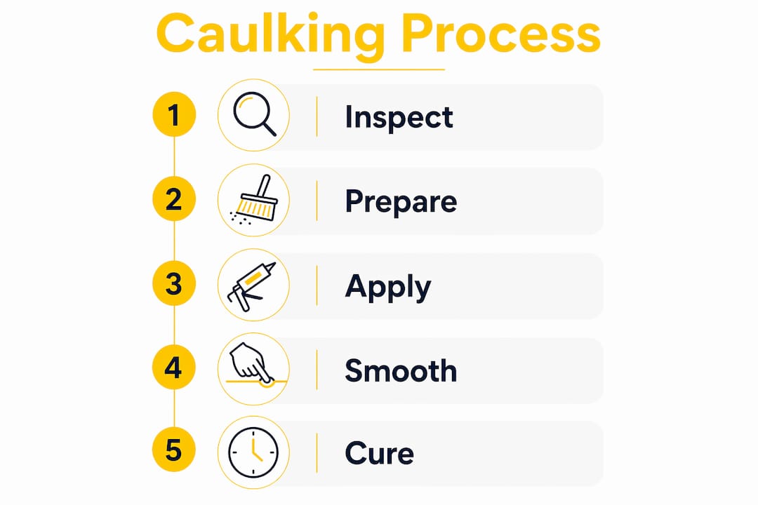 Infographic showing caulking step-by-step process