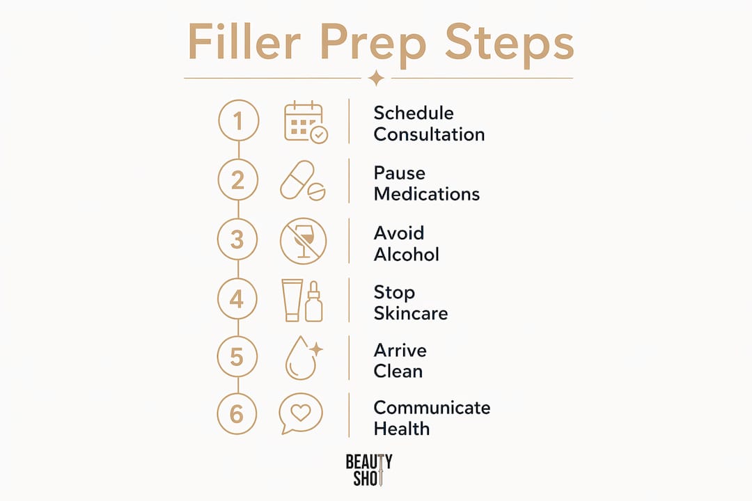 Infographic showing steps to prepare for filler appointment